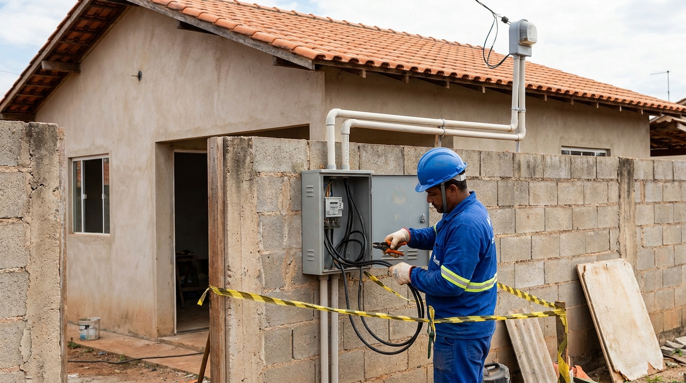 Eletricista instalando padrão de energia em Ipatinga‑MG