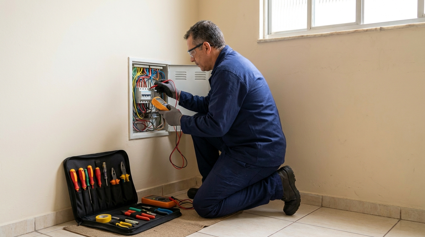 Eletricista atendendo em residência em Ipatinga‑MG